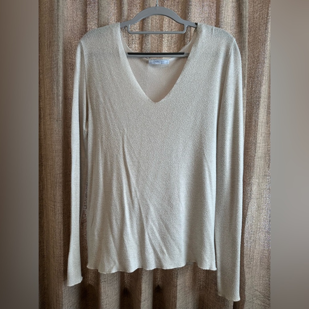 Zara Cream V-Neck Sweater for Women